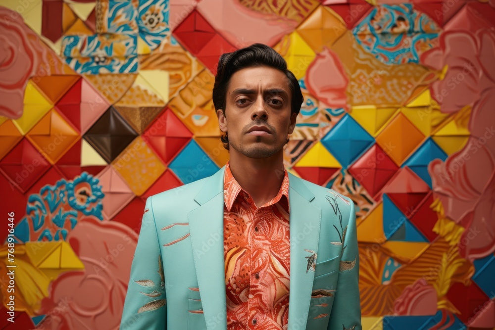 Aufkleber man standing in front of colorful wall generative ai