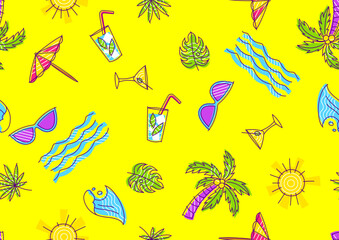 Pattern with summer items. Stylized beach objects. - 768916407