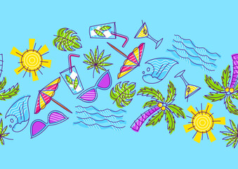 Pattern with summer items. Stylized beach objects. - 768916624