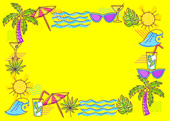 Frame with summer items. Stylized beach objects. - 768916811