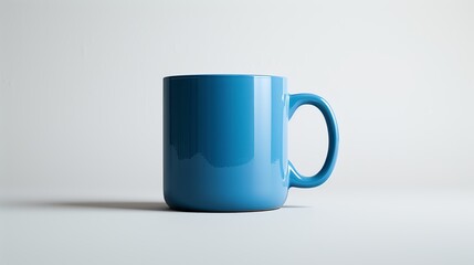 A photograph of a plain blue coffee mug on a white background. Generated by artificial intelligence.