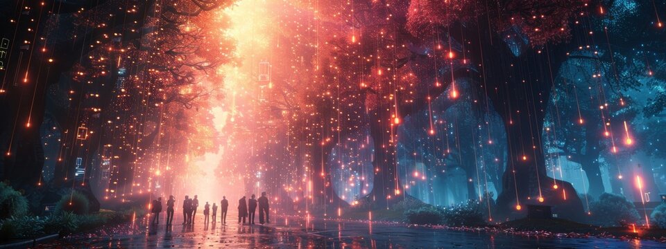 image illustrating the decentralized nature of blockchain communities, with enthusiasts collaborating on open-source projects.