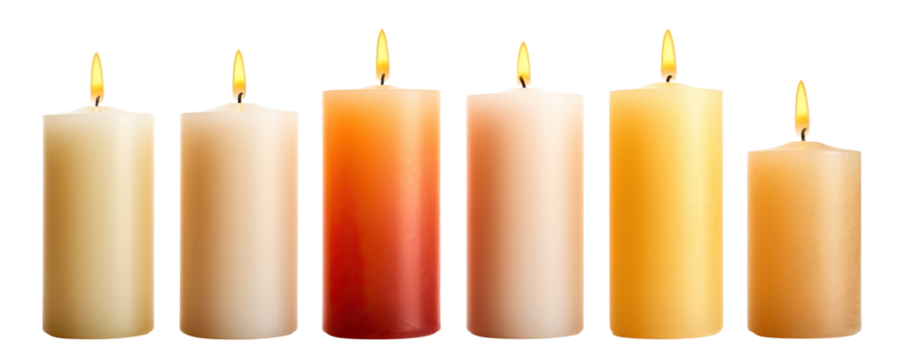 Candles with flames illuminated, cut out
