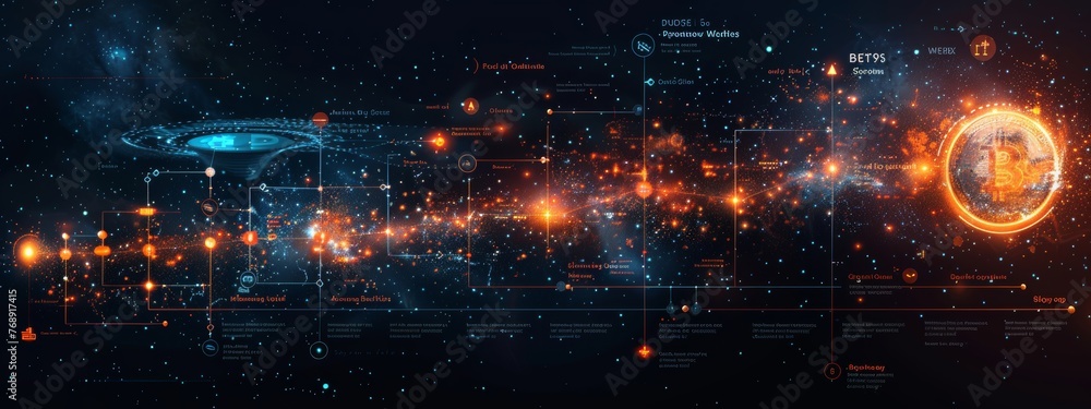 Poster image timeline depicting the evolution of blockchain technology from bitcoin's inception to the deve