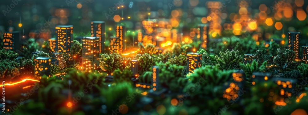 Poster infographic highlighting the environmental impacts of blockchain technology, comparing energy consum