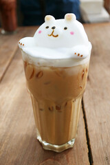 Glass of Iced Coffee with Delectable Cute Polar Bear 3D Latte Art