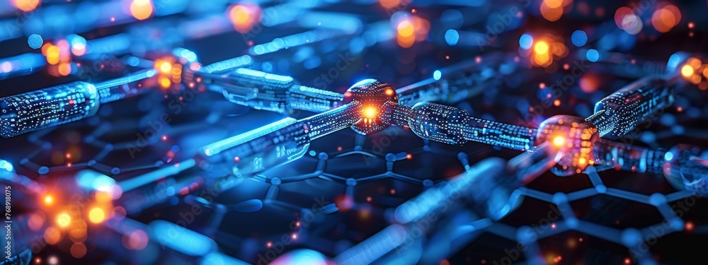 Poster visualize blockchain's role in healthcare, ensuring the integrity and privacy of medical records whi