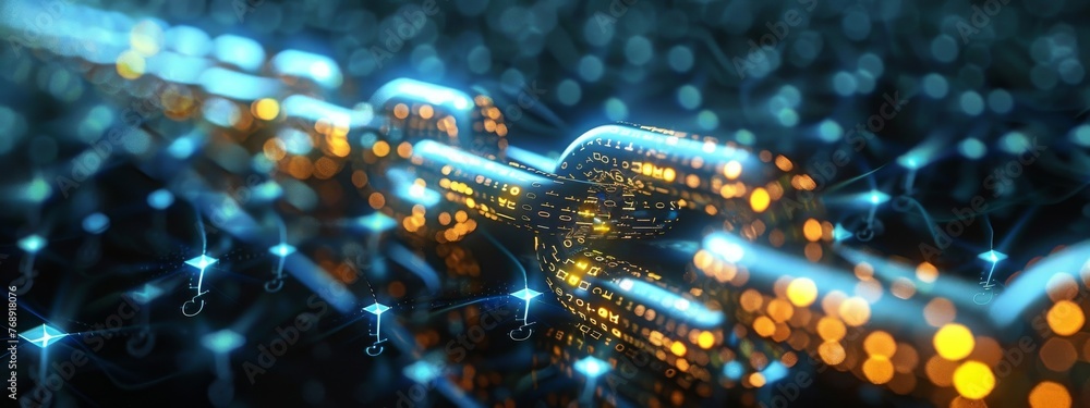 Poster visualize blockchain's role in healthcare, ensuring the integrity and privacy of medical records whi