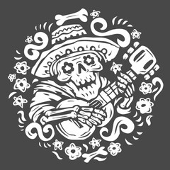 Skull with mexican hat vector design