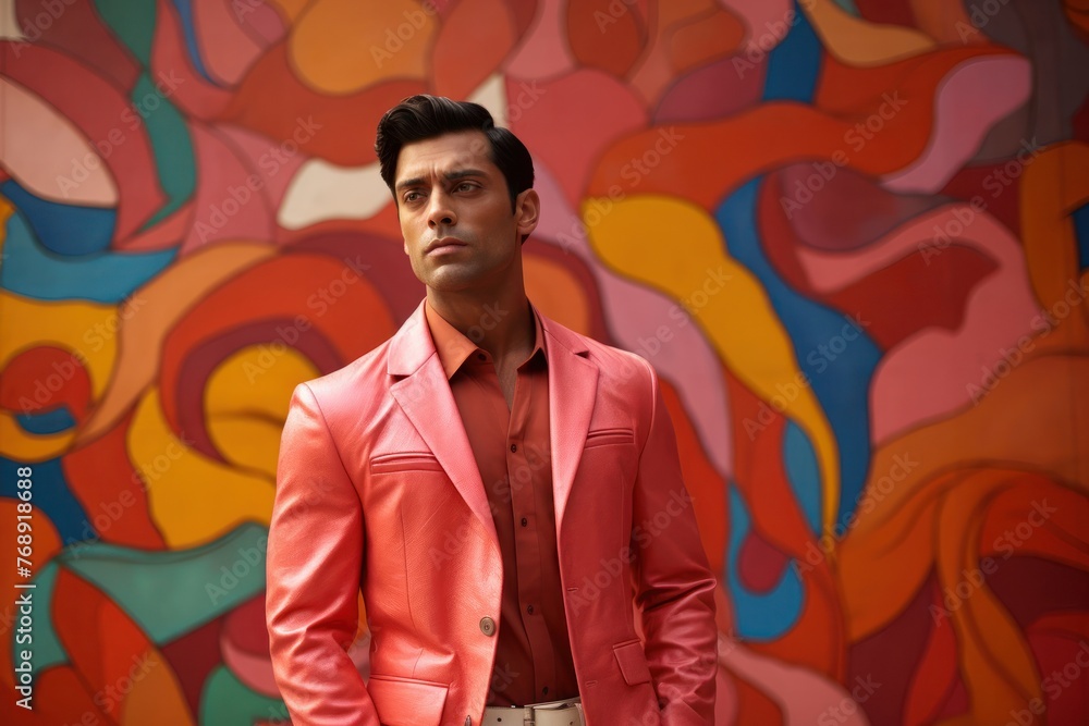 Poster man standing in front of colorful wall generative ai