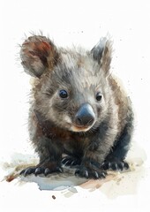 Obraz premium watercolor sketch style cute baby wombat, kids nursery poster,isolated on white background