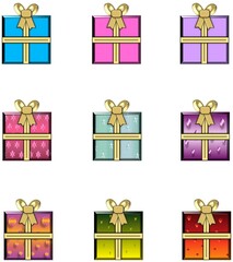 3d shiny golden ribbon colorful gift box stickers