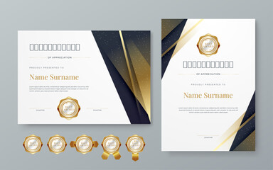 Black gold and white modern certificate template with shapes. For corporate, achievement, diploma, award, graduation, completion, appreciation, acknowledgement, recognition etc