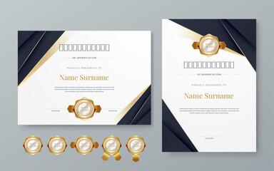 Black gold and white vector modern elegant and luxury certificate template for corporate. For award, business, diploma, workshop, award, graduation, completion, competition and education