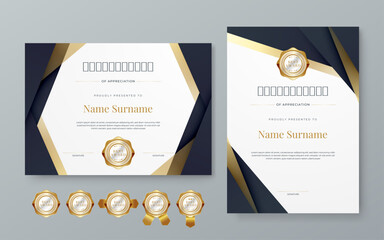 Black white and gold certificate of corporate luxury and modern template. For corporate, achievement, diploma, award, graduation, completion, appreciation, acknowledgement, recognition etc