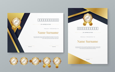 Black gold and white vector modern luxury certificate corporate template design. For appreciation, achievement, awards, education, competition, diploma template