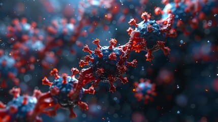 Virus particles invading a DNA strand - obrazy, fototapety, plakaty