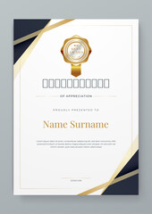 Black white and gold vector flat and gradient modern certificate template for corporate or awards. For appreciation, achievement, awards diploma, corporate, and education