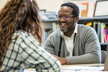 A high school counselor in a meaningful conversation with a student, providing guidance and support