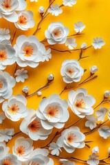 Flowers in full bloom, full of spring atmosphere, national style, new Chinese, paper art