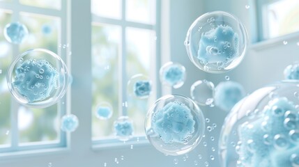 Air sanitizing bubble created by purifiers, allergens removed, serene , 3D illustration - obrazy, fototapety, plakaty
