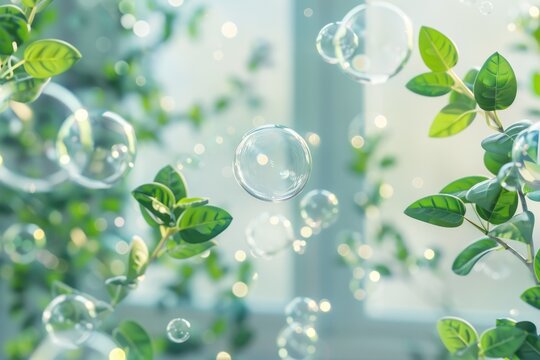 Allergencleansing bubble shield formed by purifiers, serene environment , 3D illustration