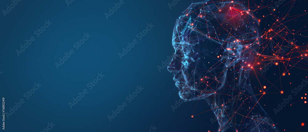 Poster this striking image presents a human side profile with a luminous blue digital network pattern sugge