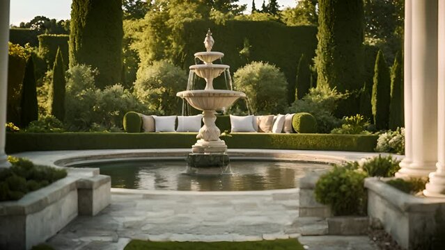 An Enchanting Garden Oasis: Tranquil Water Features and Lush Greenery