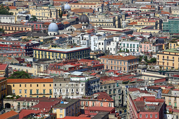 Fototapeta na wymiar Aerial Shot of Naples City Centre Buildings in Campania Italy Sunny Summer Day