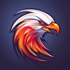 A stylized eagle head with red and orange feathers. The feathers are arranged in a way that gives the impression of a fierce and angry bird. Scene is intense and powerful