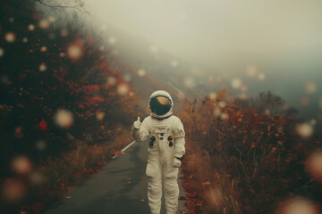 Astronaut on the side of a road