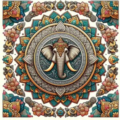 Elephant Mandala with Cultural Coins