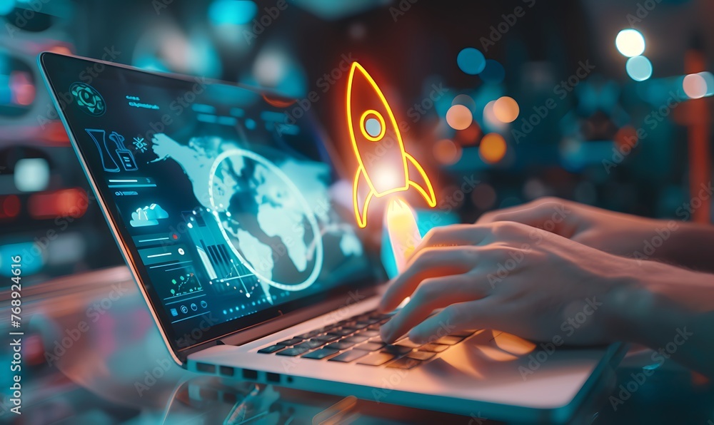 Aufkleber rocketboost empowering business growth with strategic planning & virtual innovation. transform your 