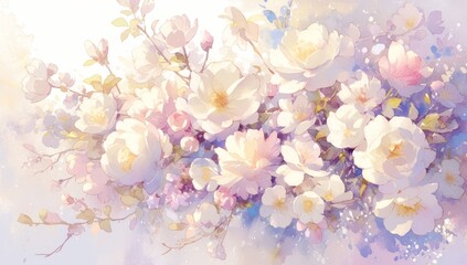 Fototapeta na wymiar Colorful watercolor painting of blooming flowers