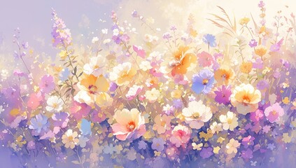 Fototapeta na wymiar Colorful watercolor painting of blooming flowers
