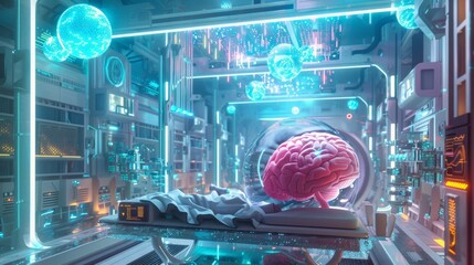 Obraz premium Sentient Simulation Cradles: The Birth of Artificial General Intelligence and conceptual metaphors of The Birth of Artificial General Intelligence