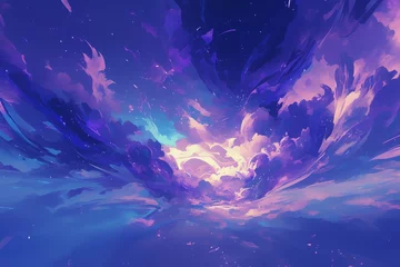 Poster Create an illustration of an abstract, colorful cloud formation with purple and blue hues.  © Photo And Art Panda