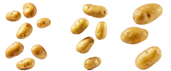 Set of Falling potato, isolated on white background, clipping path, full depth of field