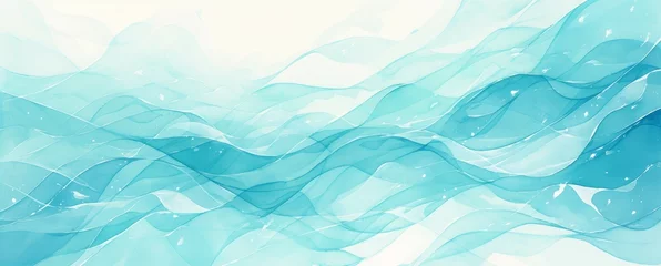 Fotobehang Watercolor background with wavy lines in shades of blue and turquois © Photo And Art Panda