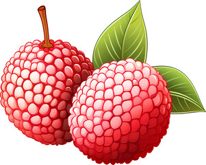 Fresh Lychee with Leaves on White Background