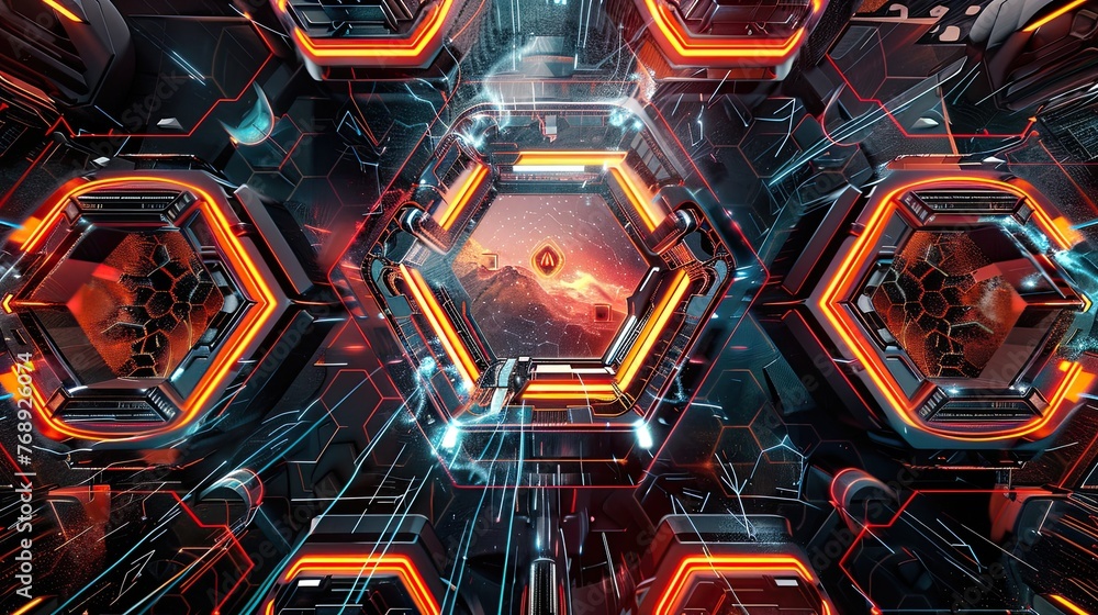 Aufkleber abstract technology or medical background with hexagons shape pattern.
