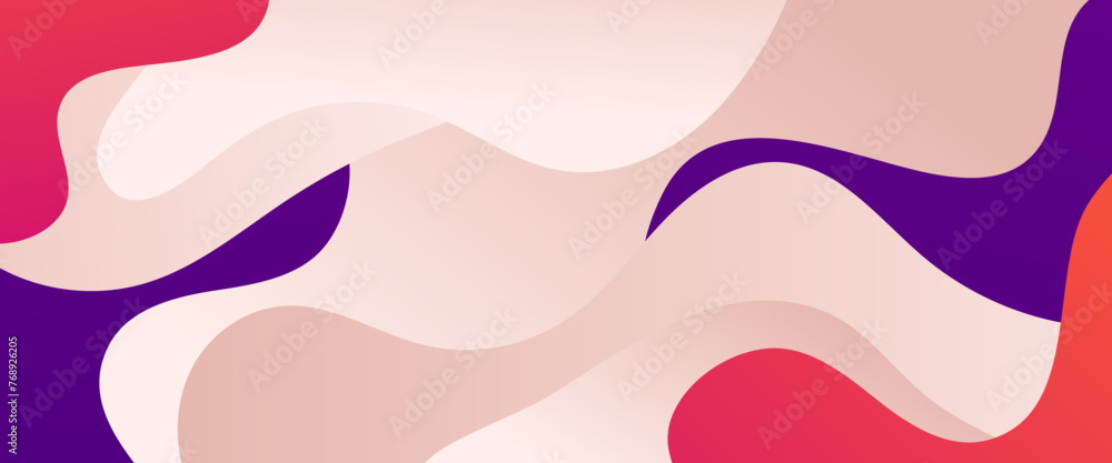 Wall mural red beige and purple violet vector gradient simple banner with abstract waves and liquid shapes. vec