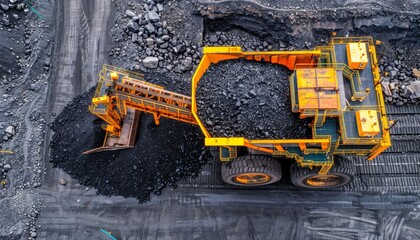 Aerial view of open pit coal mine in industrial banner, showing extractive operations