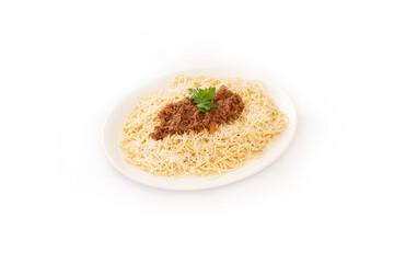 Italian spaghetti bolognese in white background