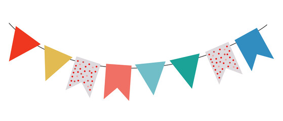 PNG. Colorful pennant bunting ribbon on transparent background. Happy carnival. Confetti festive colorful carnival illustration. Celebration background. - obrazy, fototapety, plakaty