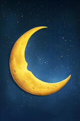 Obraz na płótnie Canvas Golden Crescent Moon Illuminated Against Starry Night Sky, Celestial Beauty