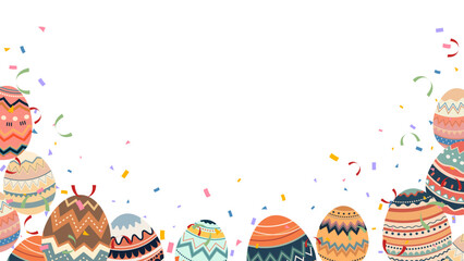 Easter decoration banner background elements invitation card design. coloful eggs and confetti - 768930624