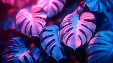 Foto op Canvas Abstract neon background tropical monstera leaves © Ольга Голубева