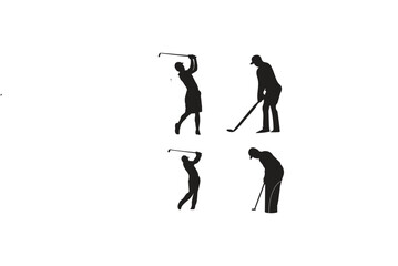 Fototapeta na wymiar Golfer man hits golf ball siltouette collection set.
