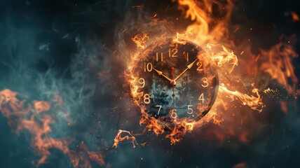 Burning clock on black background created with Generative AI